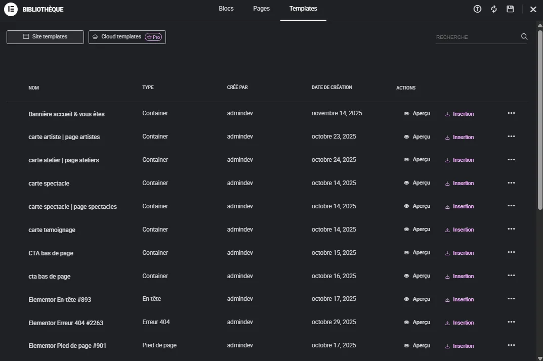 Collection de templates